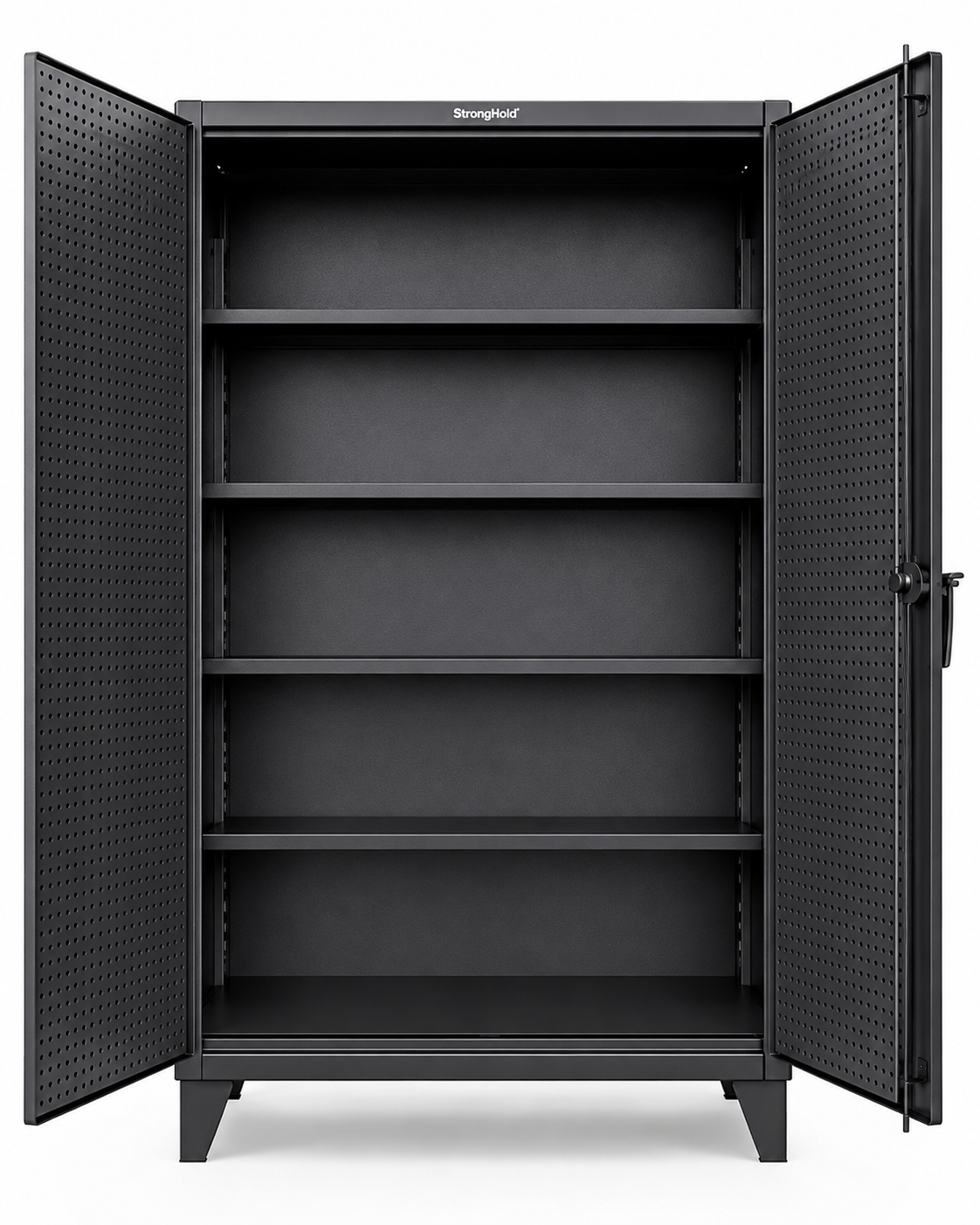 Strong Hold® Extreme Duty 12 GA Industrial Storage Cabinet – Pegboard Doors & 4 Heavy-Duty Shelves