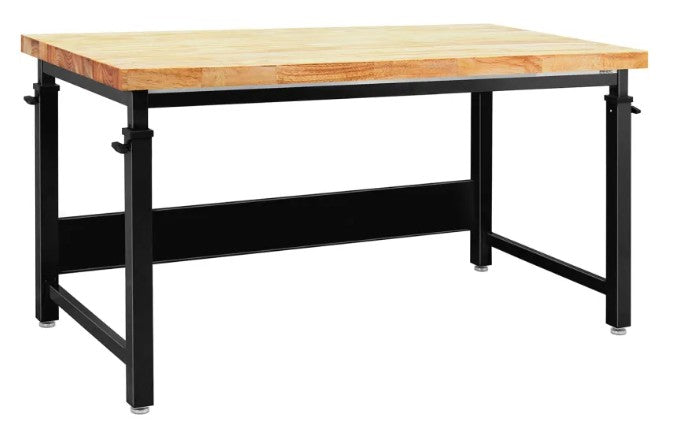 BenchPro™ Cleveland Adjustable Height Industrial Workbench – 96" × 48" Solid Maple Butcher Block Top