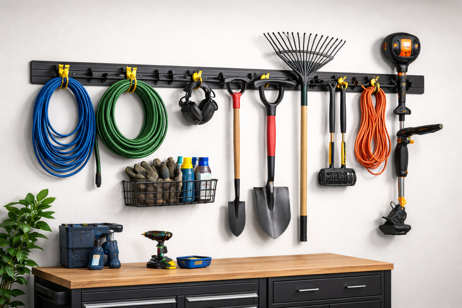Wall-Mounted Tool Rail & Hook System